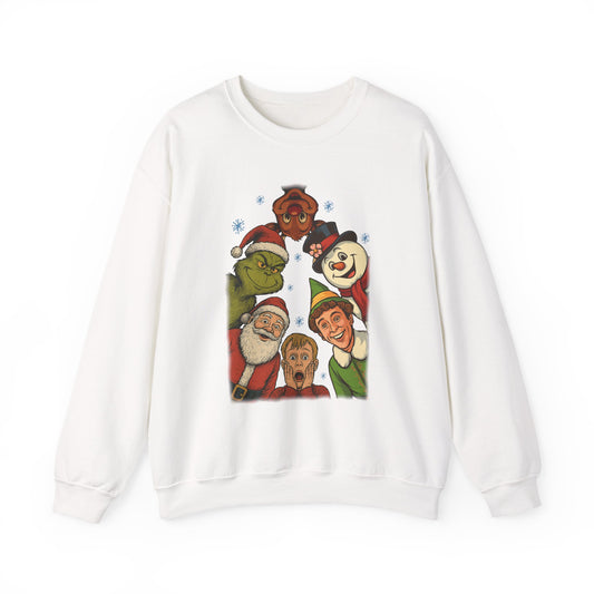 Holiday Movie Characters Christmas Sweatshirt – Festive Grinch, Santa, Buddy & Friends Crewneck