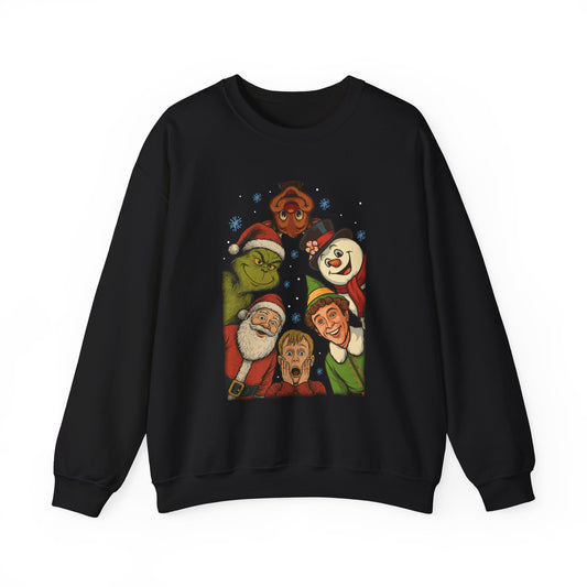Holiday Movie Characters Christmas Sweatshirt – Festive Grinch, Santa, Buddy & Friends Crewneck